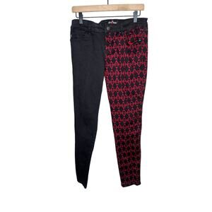 Royal Bones Black Red Diamond Split Leg Skinny Jeans Harlequin Skull Goth 11